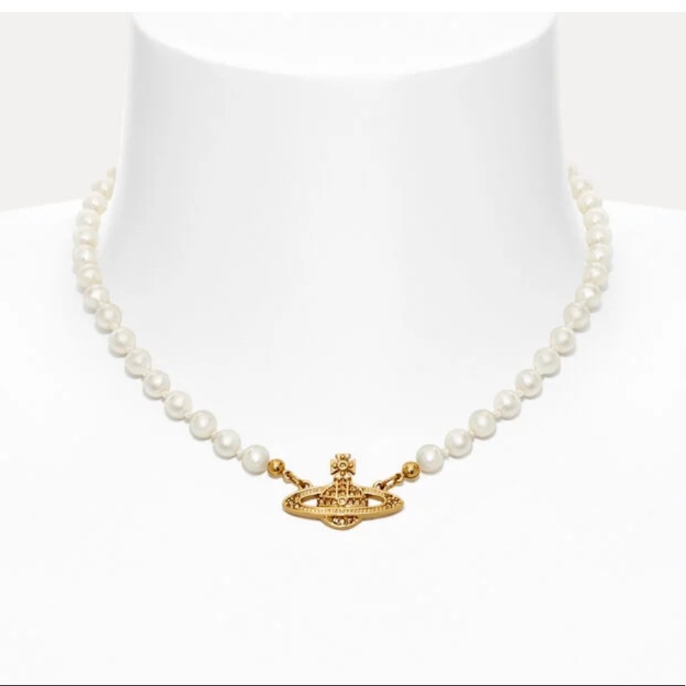 Vivienne Westwood Mini Bias Relief Choker - Pearl - Authentic